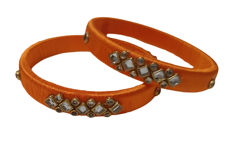 Orange Silk Thread Bangles with Embellishments view 2