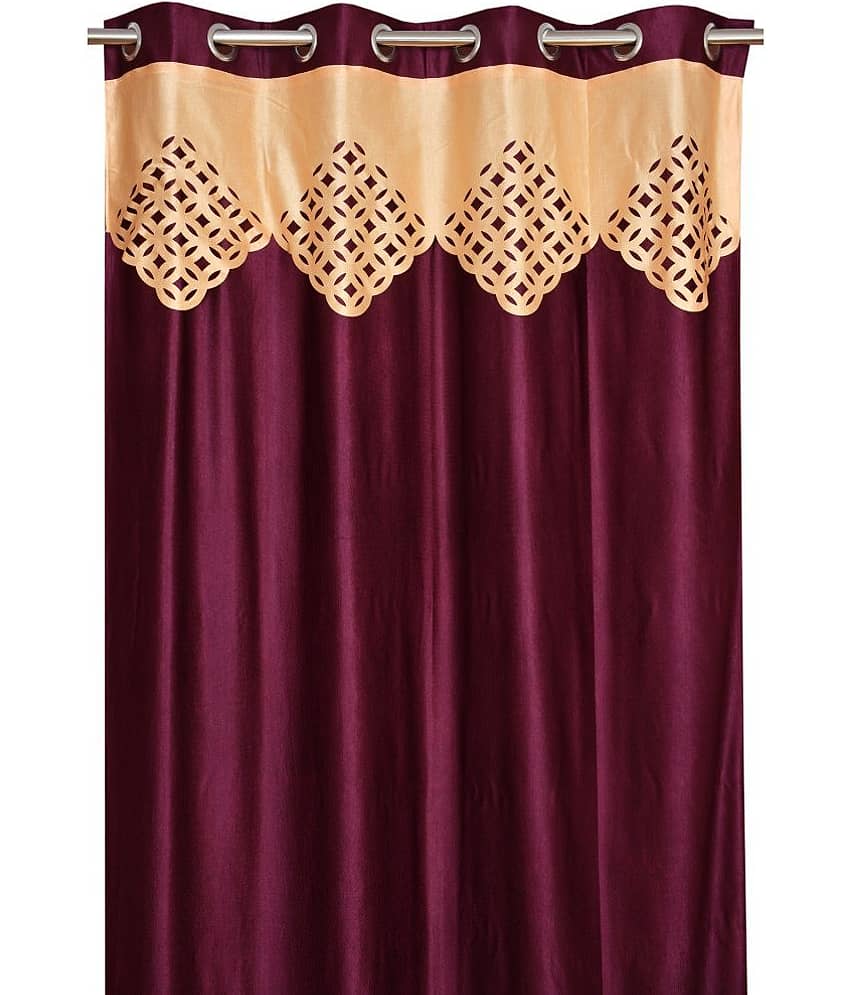 Homefab India Solid Blackout Eyelet Long Door Curtain 9ft (Pack of 2) - Wine view 2