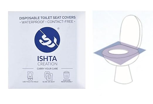 ISHTA Disposable Waterproof Toilet Seat Covers - 25 Covers (5 Covers/Pack - 5 Pack) | Fabric Based | Fold To Hold So No Contact With Unhygienic Seats | Hygiene Anytime Anywhere