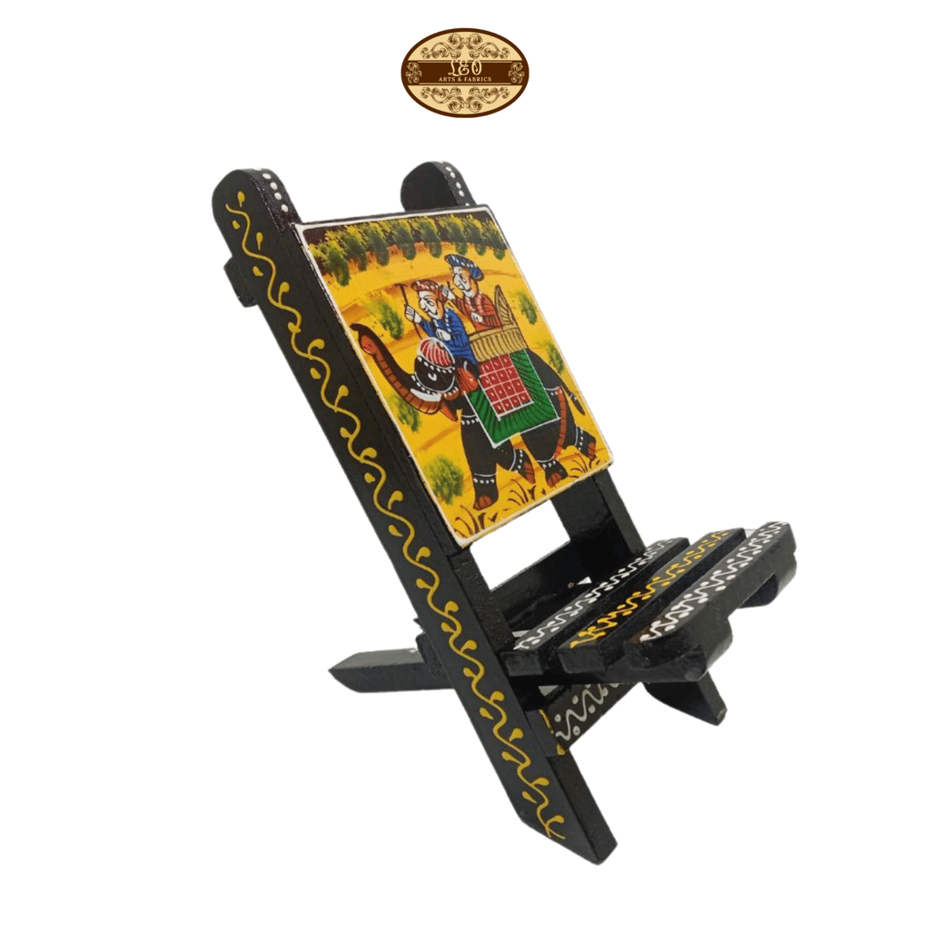Handcrafted Wooden Chair Mobile Stand - Elephant Design, Black, 23.5cm x 9.5cm x 4cm view 2
