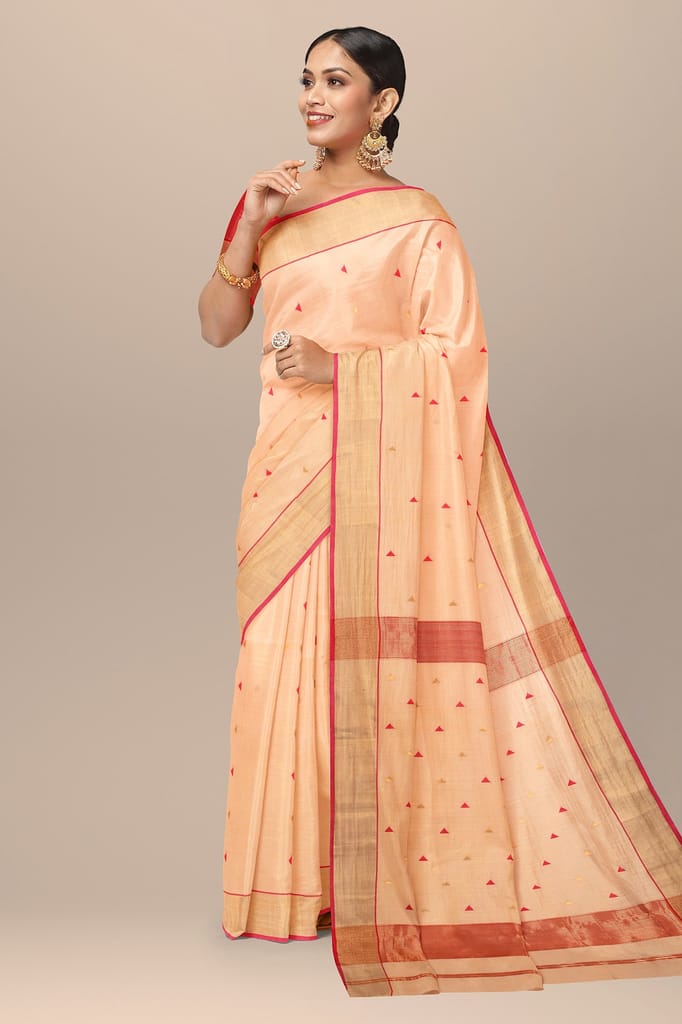 Cream Color Buti Handwoven Sausar Silk with Zari Border Saree SKU-BS10094 view 2