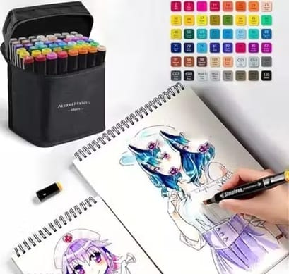48 Pcs Dual Tip Marker Pen Set with Carry Case | Non-Toxic Multicolor Drawing & Sketch Markers for Kids & Adults view 2
