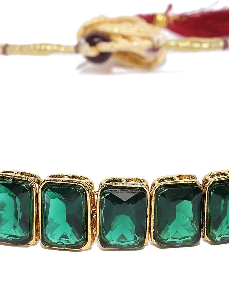 Gold Plated Traditional Crystal Stone Pearl Studded Choker Necklace Jewellery Set for Women (Green) view 2