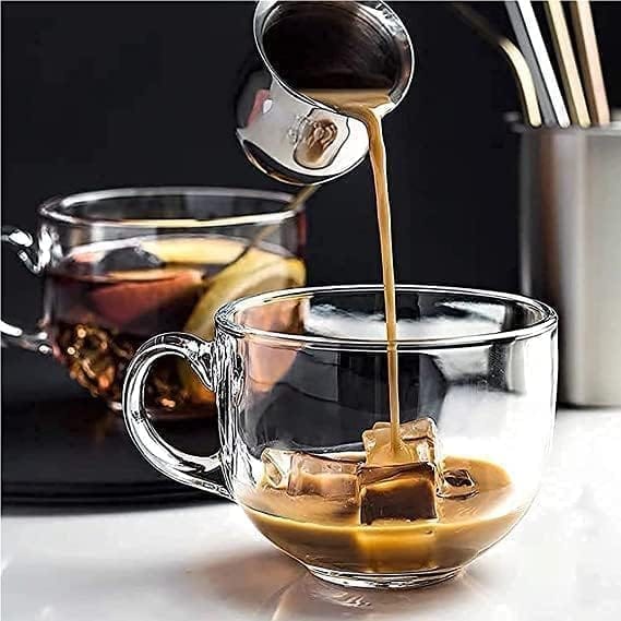 Clear Round Shaped Glass Coffee Cup with Handle | 150 ML | Transparent Glass Tea Cup Set for Coffee, Tea, Milk | Set of 6 view 2