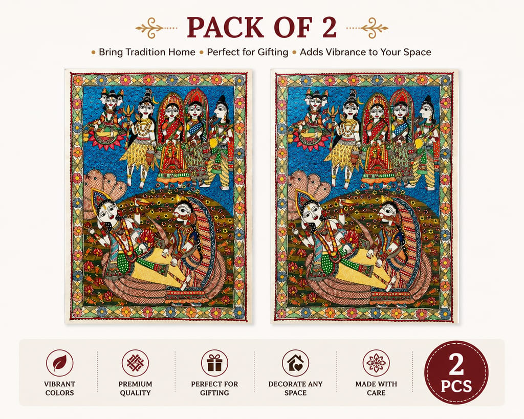 [Pack of 2] Madhubani Painting Of Traditional Deities - A Divine Celebration