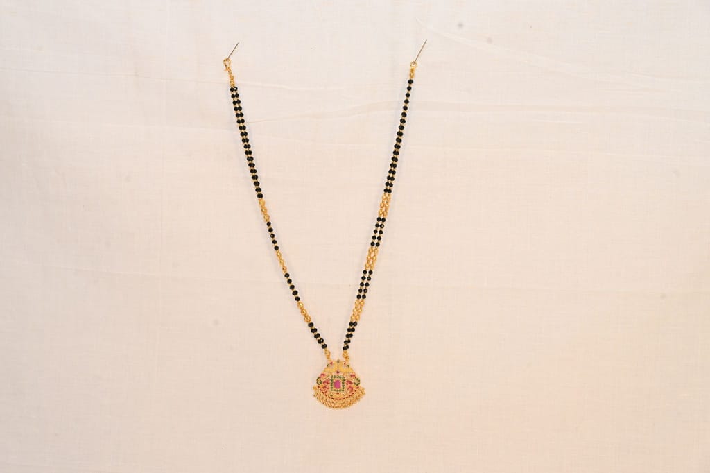 22K Gold Plated Traditional Mangalsutra Tanmaniya With Black Beads for Women view 2