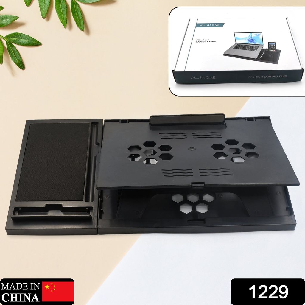 Laptop Stand Suitable Portable Foldable Compatible with MacBook Notebook Tablet Tray Desk Table Book with Free Phone Stand view 2