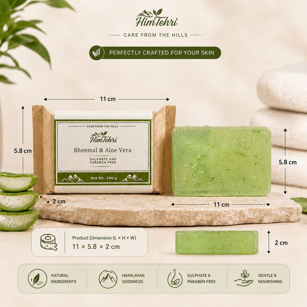 HimTehri Bheemal & Aloe Vera Soap Pack of 2 | Natural Himalayan Herbal Bath Soap | Sulphate & Paraben Free | 2 x 100g view 2