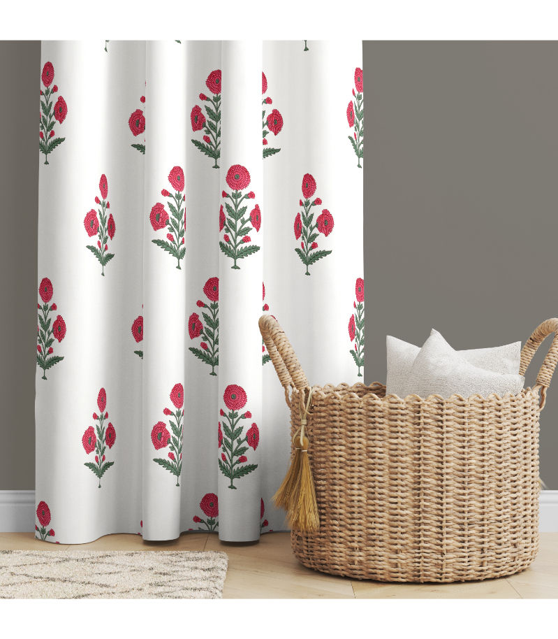 Ocean Enclave Floral Harmony Curtains Hand Block Print in Cotton ( 9 Feet ) view 2