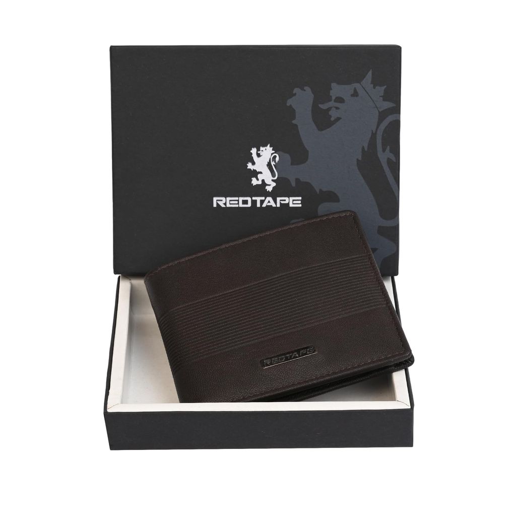 Red Tape Brown Men's RFID Blocking Leather Wallet | Slim Bi-Fold Travel Wallet with Coin Pocket | 4 Card Slots, 2 Cash Compartments | Metal Logo | Gift for Men view 2