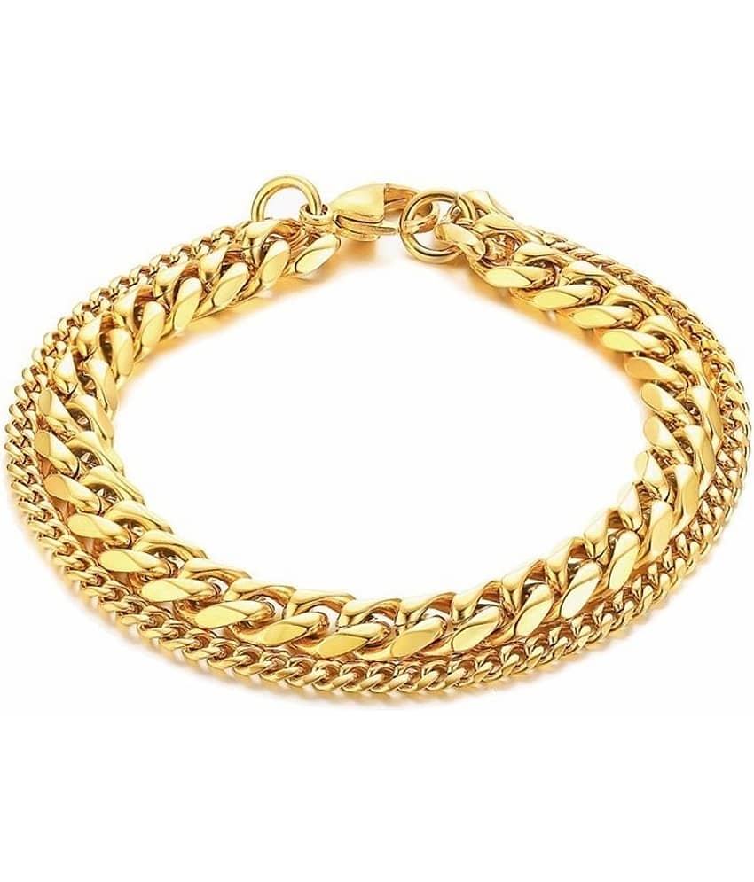 ZIVOM® Double Layered Wrist Wrap Macho 18K Gold 316L Surgical Stainless Steel Curb Popcorn Chain Bracelet For Men Boys view 2