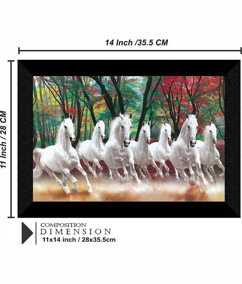 SNDArt - Vastu 7 Ruuning Horses Painting With Frame For Wall Decor Gift Items 11 x 14 inch view 2