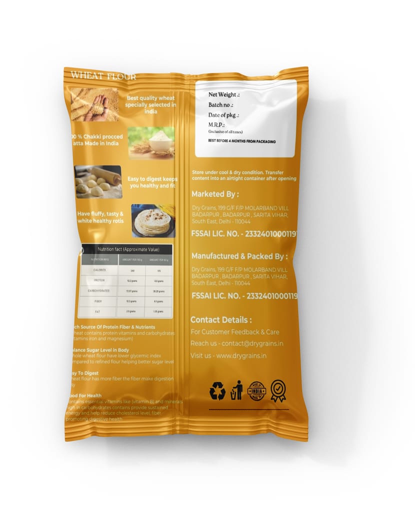 Dry Grains - Premium Quality Wheat Flour (Chakki Atta) - 1kg view 2