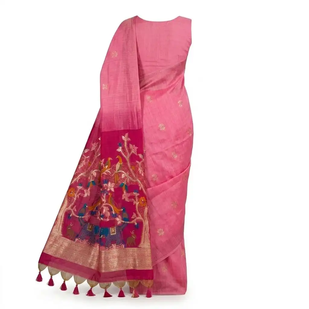 Bright Pink Sambalpuri Saree view 2