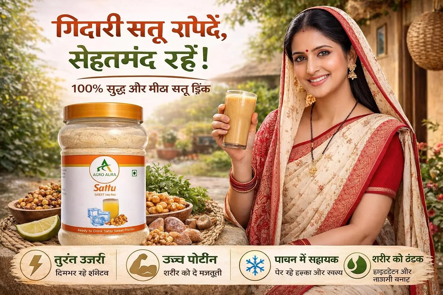 Sattu Sweet Premix, Ready to Drink, High Protein & Fibre, Naturally Energising, 500g view 2