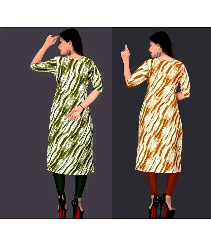 VACHHARAJ GROUP Crepe Printed A-line Women's Kurti - Yellow,Green ( Pack of 2 ) view 2