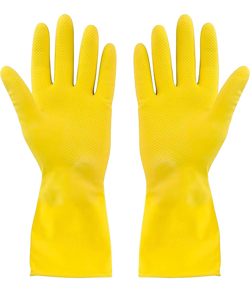 Yellow Cleaning Reusable Rubber Hand Gloves for Washing Cleaning (5 Pairs) Yellow Rubber Free Size Cleaning Glove Set ( Pack of 5 ) view 2