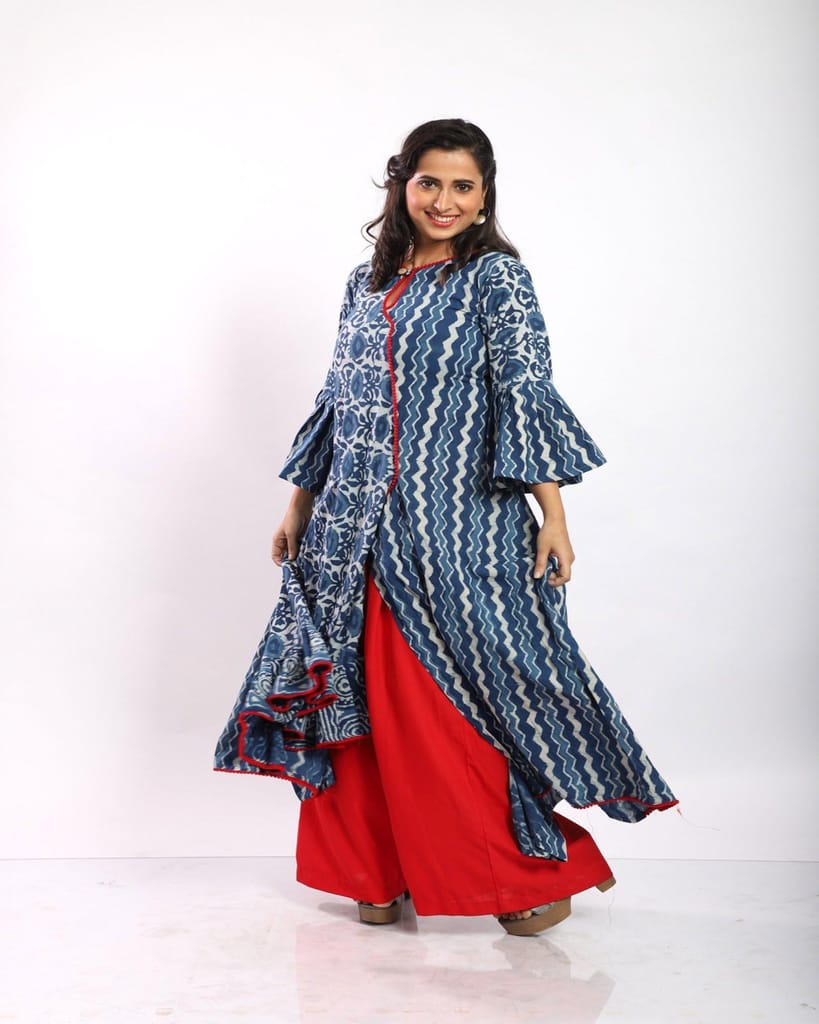 Indigo Angarakha Style Long Cotton Kurti view 2