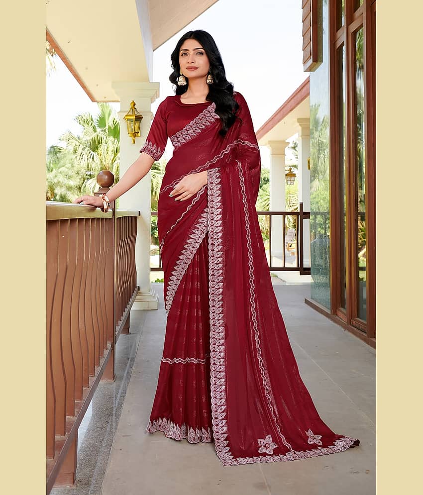 VEERAIVA Art Silk Striped Muga Silk Saree With Unstitched Blouse Piece ( Maroon ) view 2