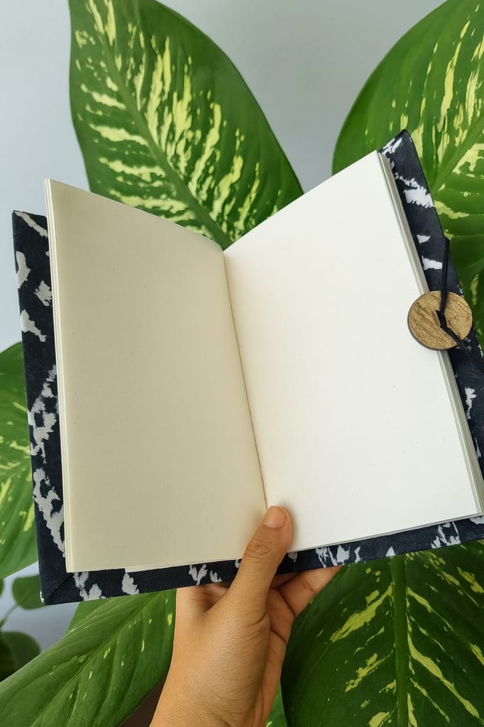 Handcrafted Navy Blue Floral Print Diary Book view 2