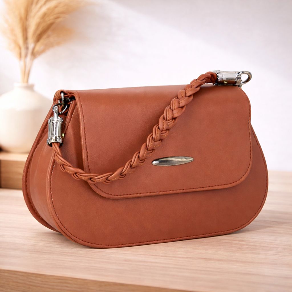 Elegant Women’s Braided Handle Sling Bag | Premium PU Leather Small Handbag | Trendy Shoulder Bag for Girls & Women