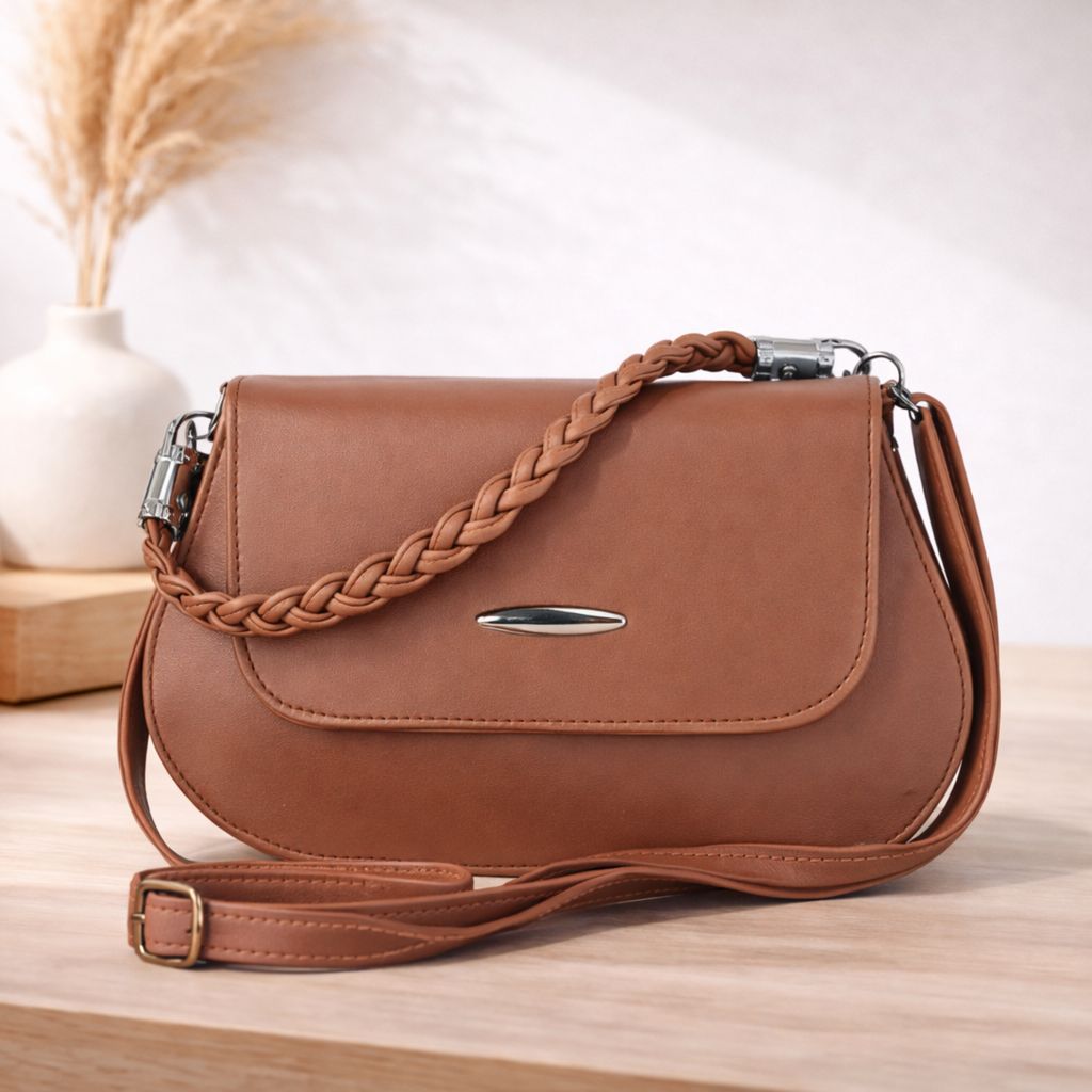 Elegant Women’s Braided Handle Sling Bag | Premium PU Leather Small Handbag | Trendy Shoulder Bag for Girls & Women view 2