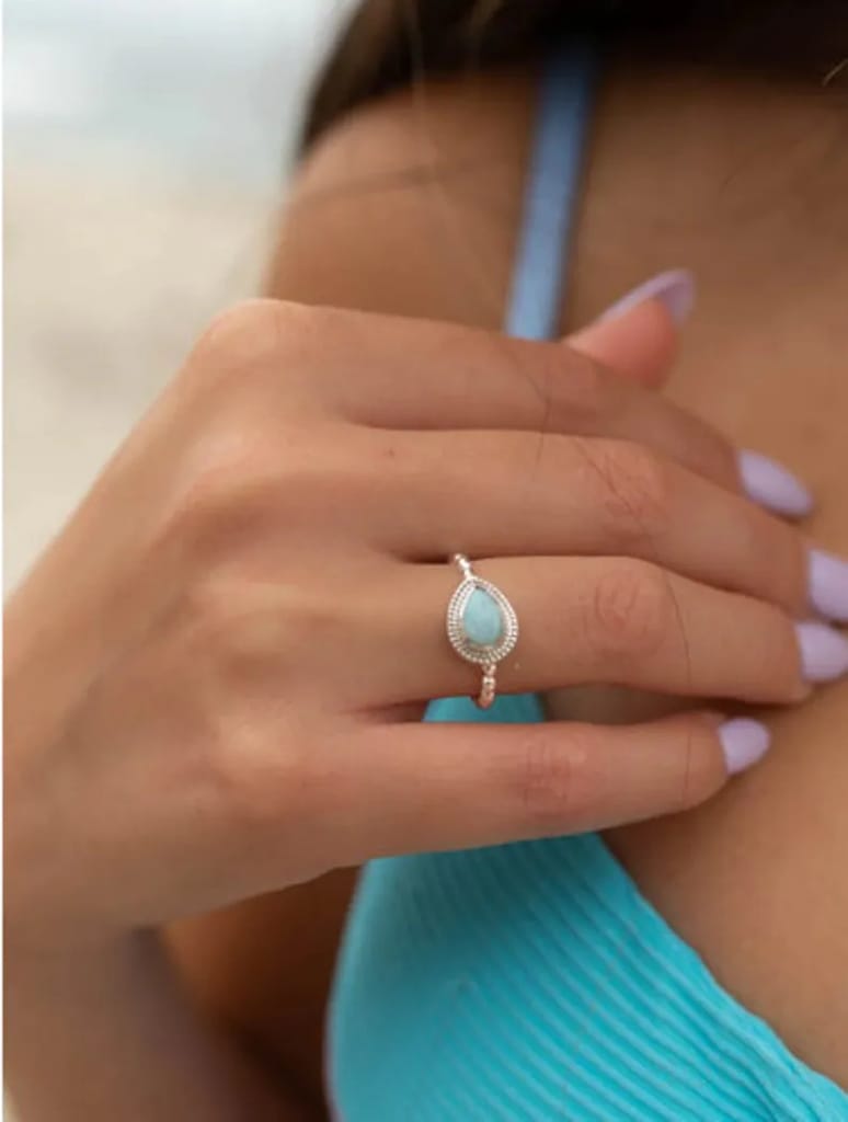 Larimar Ring Lovely 925 Sterling Silver Ring Larimar Gemstone Ring view 2