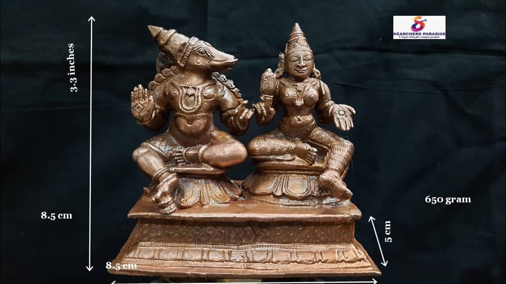 Searchers Paradise - Copper Idols Bhoo Varaghar and Lakshmi , 3.3 inches, Copper Handmade 680 Grams, Patina Antique Finish, Pack of 1 Piece view 2