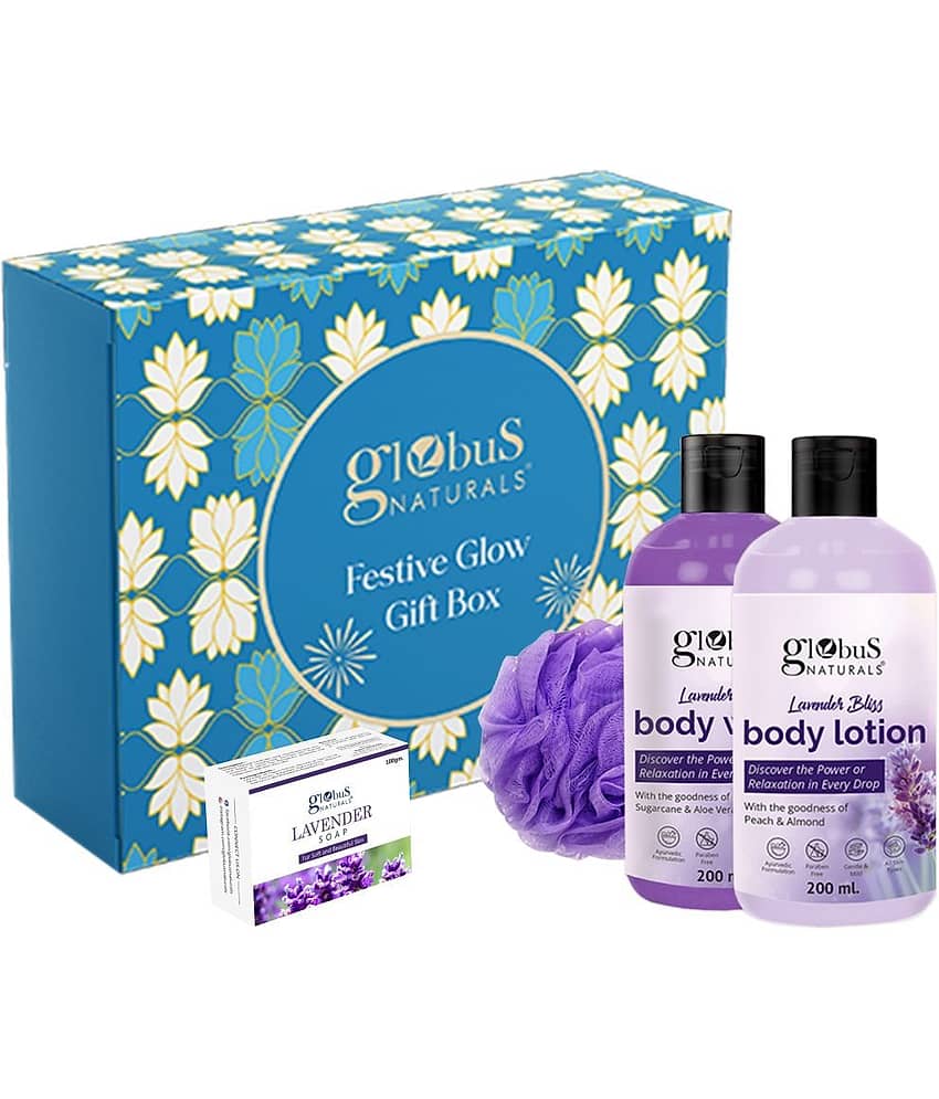 Globus Naturals Lavender Love Skincare Gift Box - Body Lotion 200 ml, Soap Bar 100 gm & Body Wash 200 ml with Loofa view 2