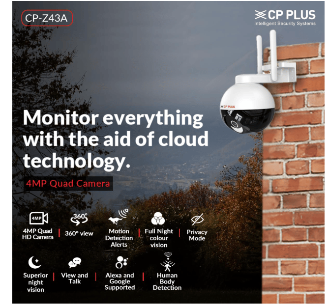 CP PLUS 4MP Wi-fi Full Color Outdoor Smart Security Camera | 360˚ with Pan & Tilt | Two Way Talk | Human Detection | Night Vision | Supports SD Card (Up to 128 GB) | Alexa & OK Google - CP-Z43A view 2