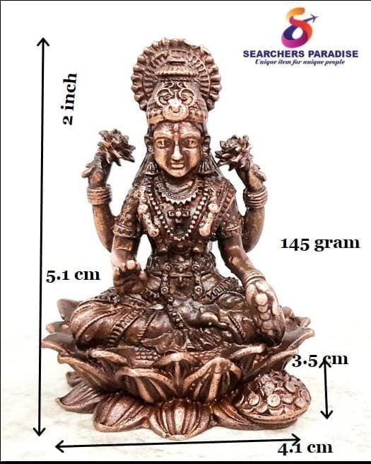 Searchers Paradise - Copper Idols Mahalakshmi ,2 inches, Copper Handmade 145 Grams, Patina Antique Finish, Pack of 1 Piece view 2