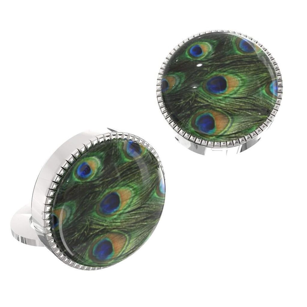 The Smart Buttons - White Gold Colour Plated Shirt Button Cover Cufflinks for Men - Peacock Feather Design view 2