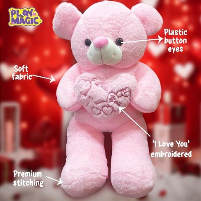 PlayMagic Teddy Bear with Heart - Pink - 55 cm view 2