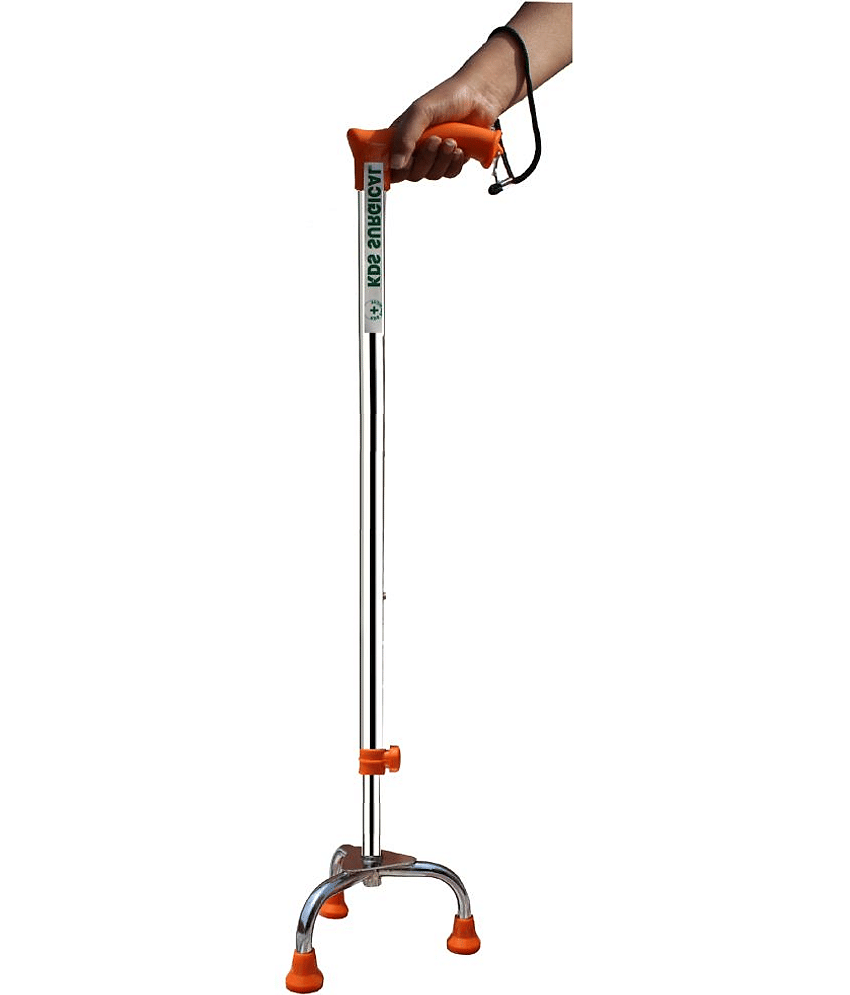 KDS SURGICAL 3 Leg Chrome Orange Height Adjustable Steel Walking Sticks view 2
