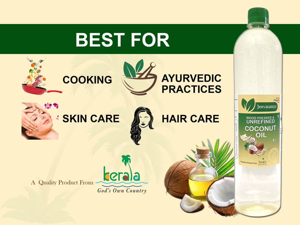 Jeevasassya Wood Pressed & Unrefined Coconut Oil 1 L (Chekku) For Cooking, Ayurvedic Practices, Skin & Hair Care view 2