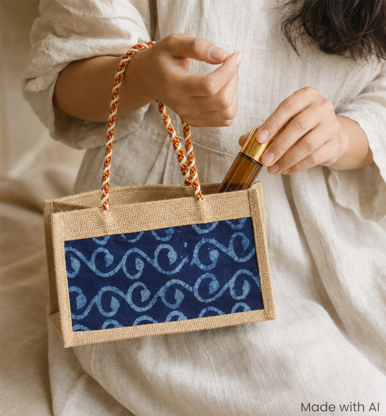 Handcrafted Jute Blockprint Small Handbag view 2