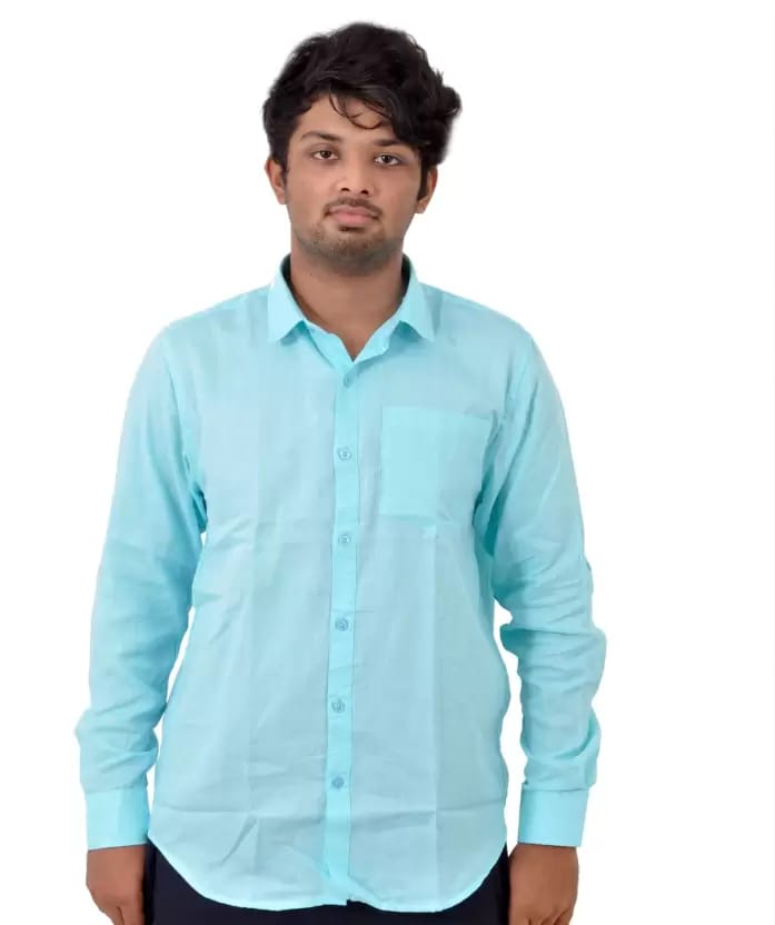 Men's Formal Shirt, Light Blue Full Sleeve Cotton Regular Fit
