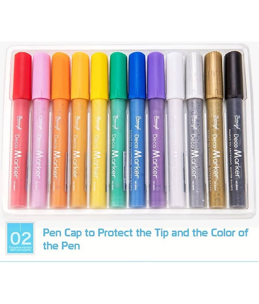 SHB Acrylic Paint Deco Marker Pens- Fine Tip Art Liquid Highlighters Set for Rocking Painting, Drawing, Coloring on Wood, Stones, Fabric, Glass, view 2
