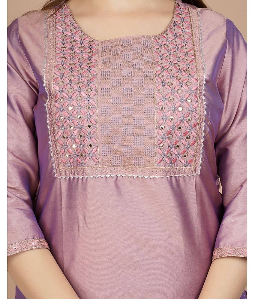 EXPORTHOUSE - Purple Straight Silk Women's Stitched Salwar Suit ( Pack of 1 ) view 2