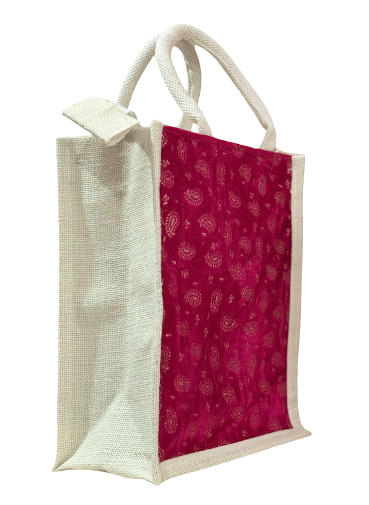 Red Paisley Printed Jute Bag - Stylish & Eco-Friendly Tote (T) view 2
