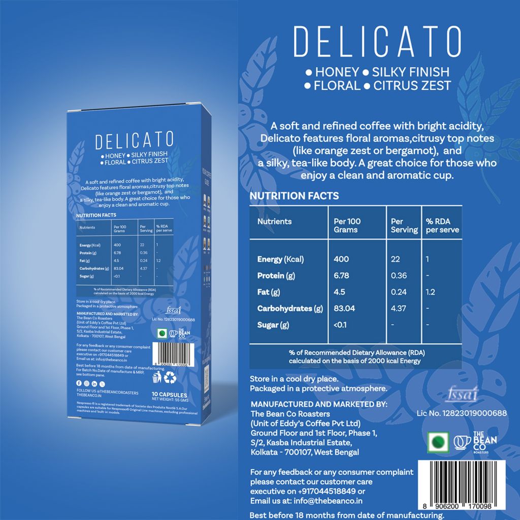 The Bean Co Roasters Delicato Aluminium Coffee Capsules | Intensity 7 | Smooth & Delicate | Light to Medium Roast | 100% Premium Arabica view 2
