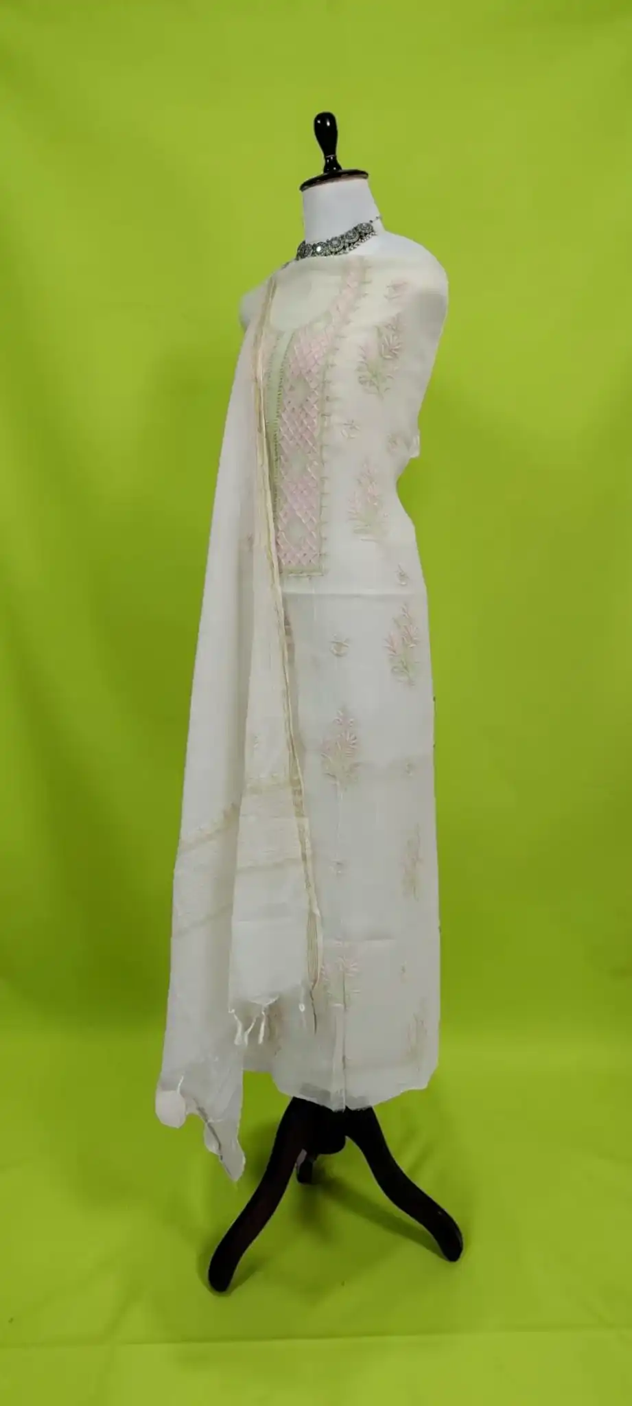 Hand-Embroidered Lucknow Chikankari Mul Cotton Dress Material view 2