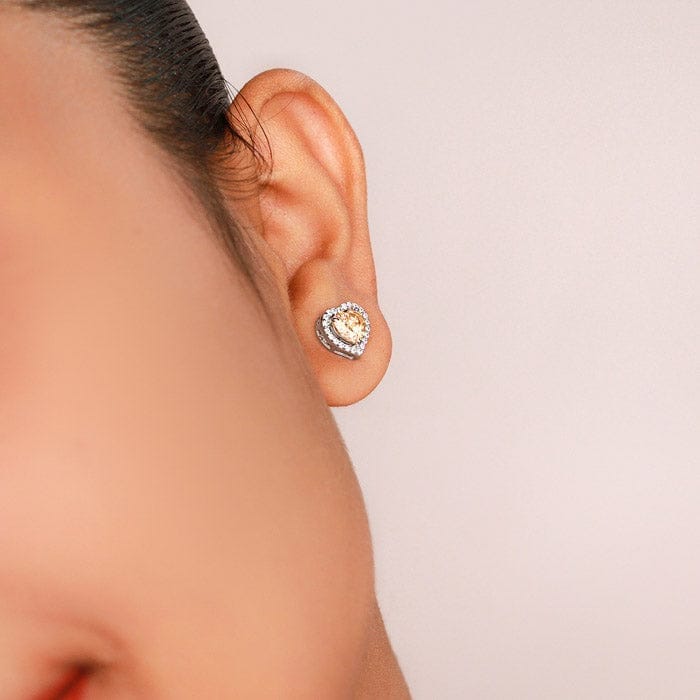 Silver Champagne Crystal Heart Studs view 2