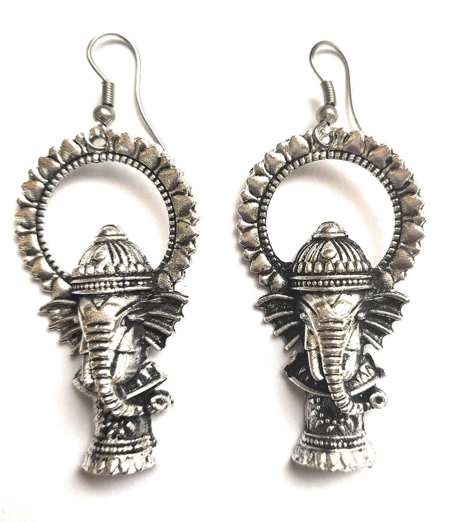 EKAM EK Ganesha motive earrings in oxidized metal for women and cowry shells earrings, combo of two earrings view 2