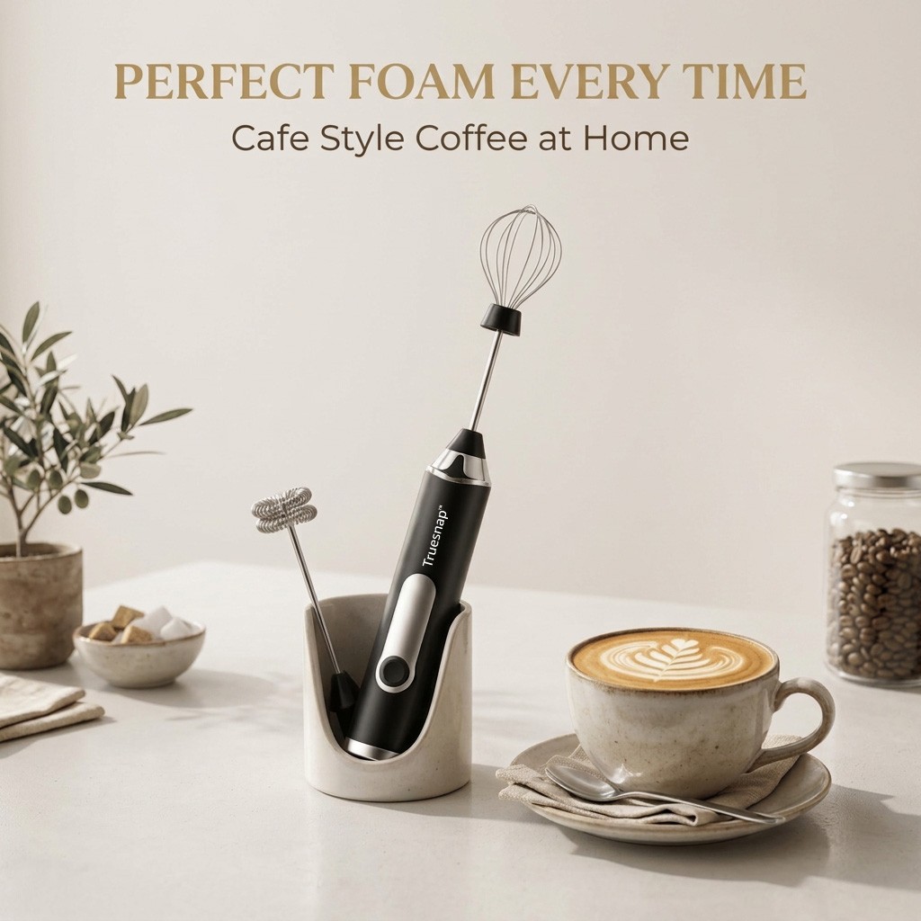 TrueSnap Milk Frother for Coffee with Stand, Handheld Milk Frother & Foam Maker, Portable Frother for Milk, Latte, Cappuccino & Home Kitchen Use - Black view 2