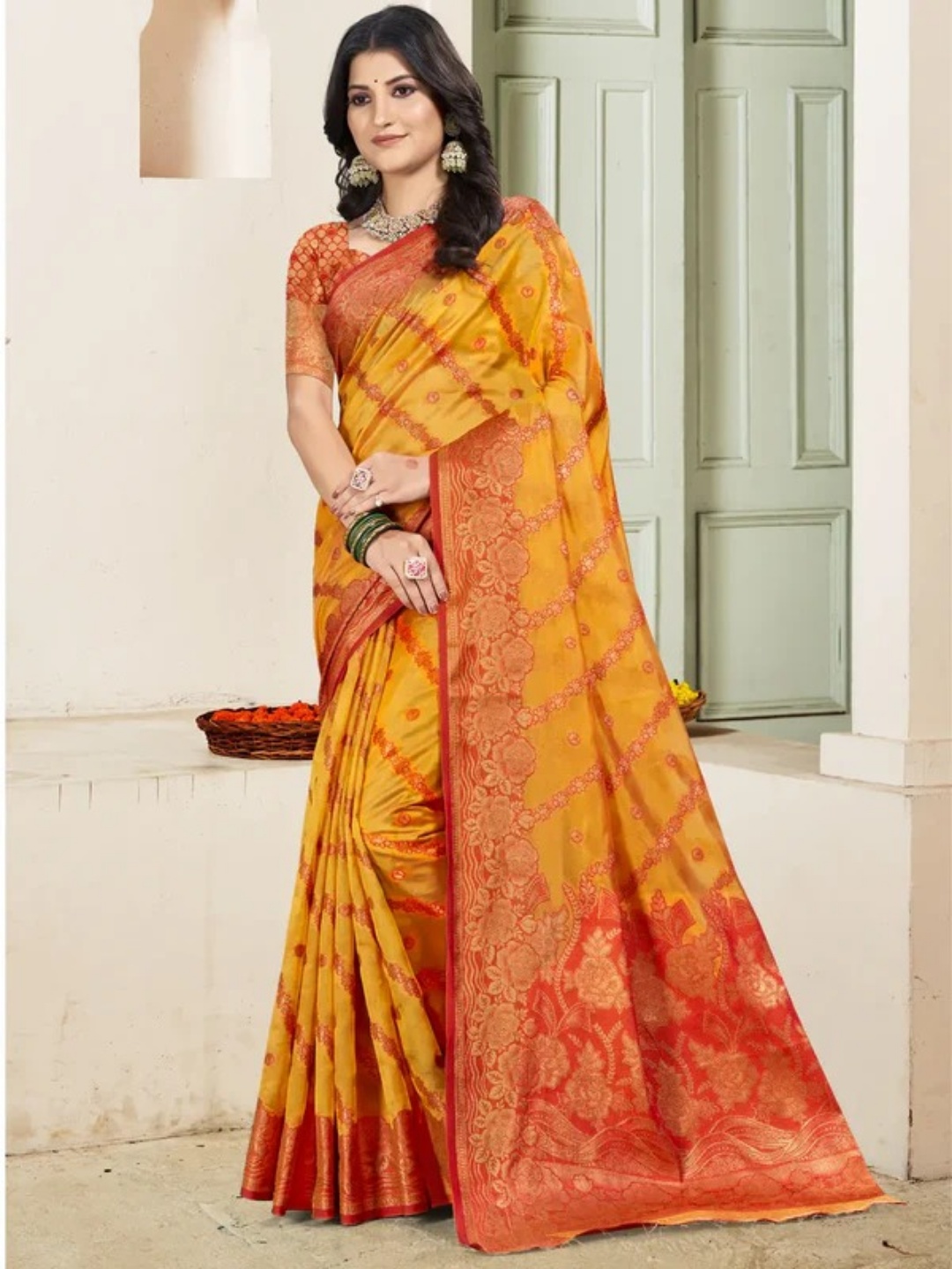 Yellow Silk Saree view 2