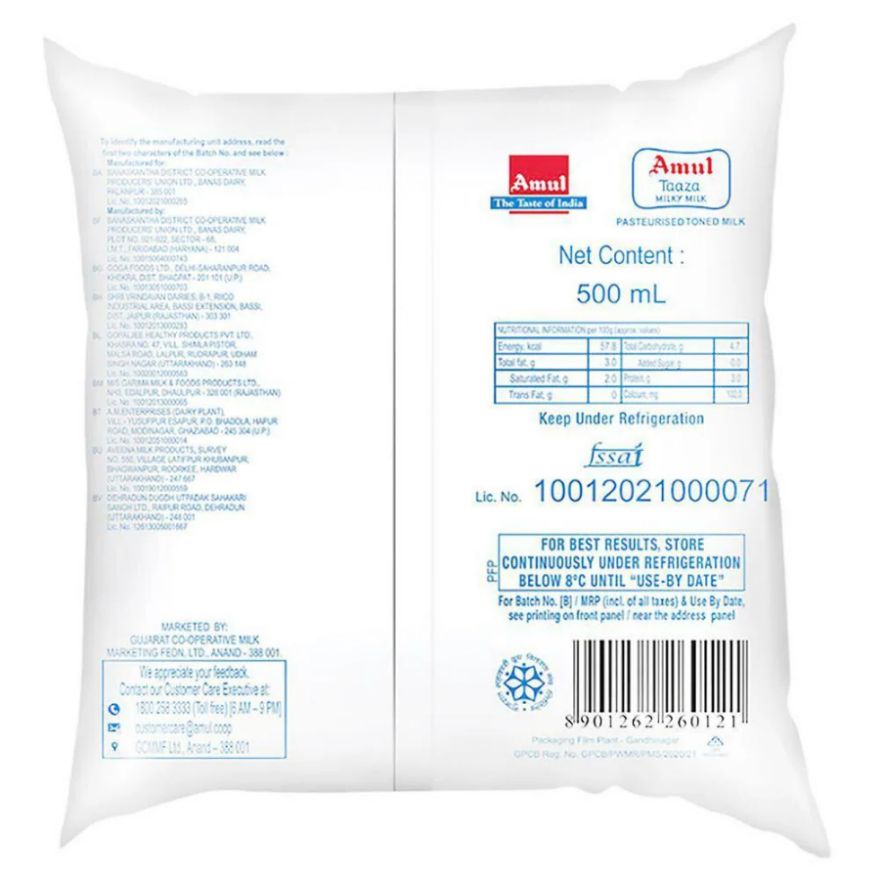 Amul Taaza Milk 500 Ml view 2