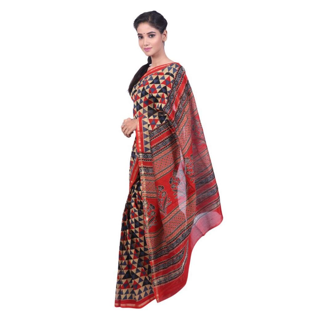 HANDLOOM CHANDERI PRINTED SAREE WITH BLOUSE (SKU - 1SCZ02260221 SAREE- 5) view 2