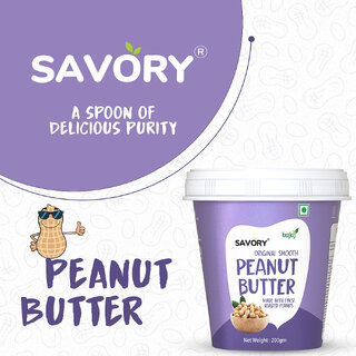 Savory Original Smooth Peanut Butter (200g) | Made with Finest Roasted Peanuts | High in Protein | Cholesterol Free & Keto Friendly | Healthy Nut Butter | Ready to Eat