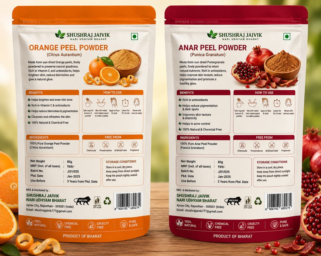 Shushraj Jaivik Orange & Anar Peel Powder Combo (80g each) view 2